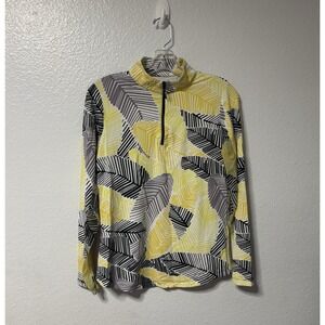 IBKUL Women's Small 1/4 Zip Mock Neck Golf Shirt Marley Palm Leaf Long Sleeve